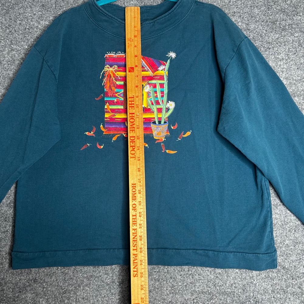 Sabaku Artwear Womens Large Teal Blue Southwestern Desert Dog Sweatshirt USA - Picture 4 of 7